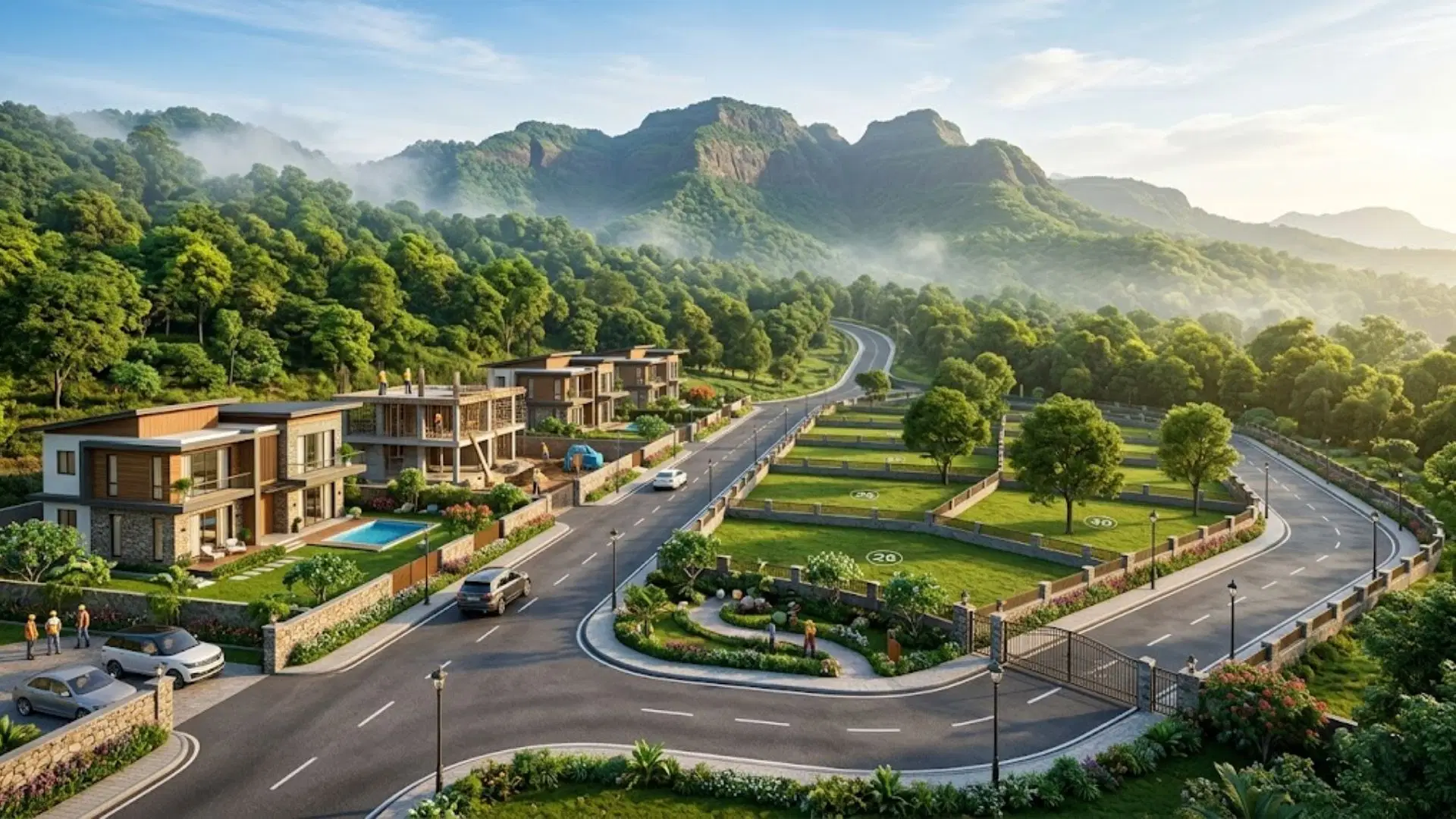Residential plots and modern villas surrounded by green hills with well-connected internal roads